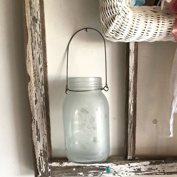 7448 Candle Holder Jar Frosted Bird Pattern Outtake Embellished Jar - Picture 6 of 7